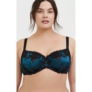 Torrid Curve‎ 44D Bra Teal Blue Black Floral Lace Unlined Full Coverage